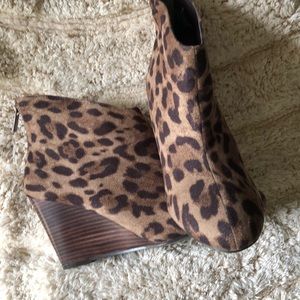 Animal Print Heeled Wedged Ankle Boots